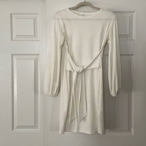 White long sleeve tie front dress